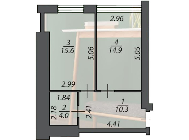 ЖК Олександрівський: планування 1-кімнатної квартири 44.8 м²