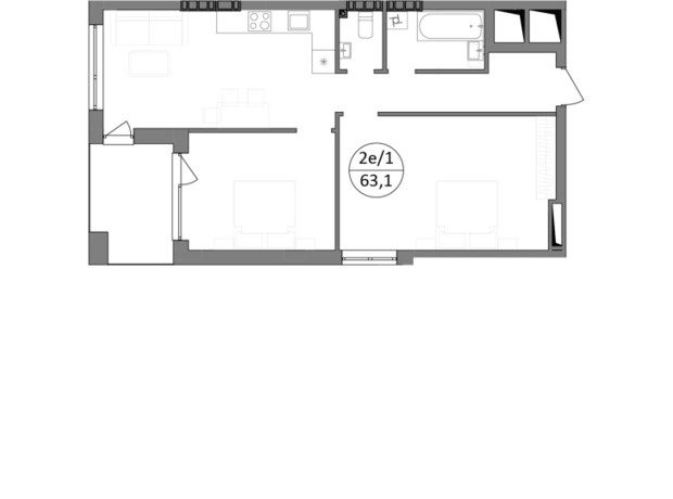 ЖК Гринвуд-3: планировка 2-комнатной квартиры 63.1 м²