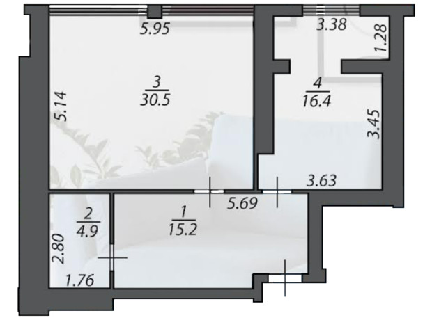 ЖК Олександрівський: планування 1-кімнатної квартири 67 м²