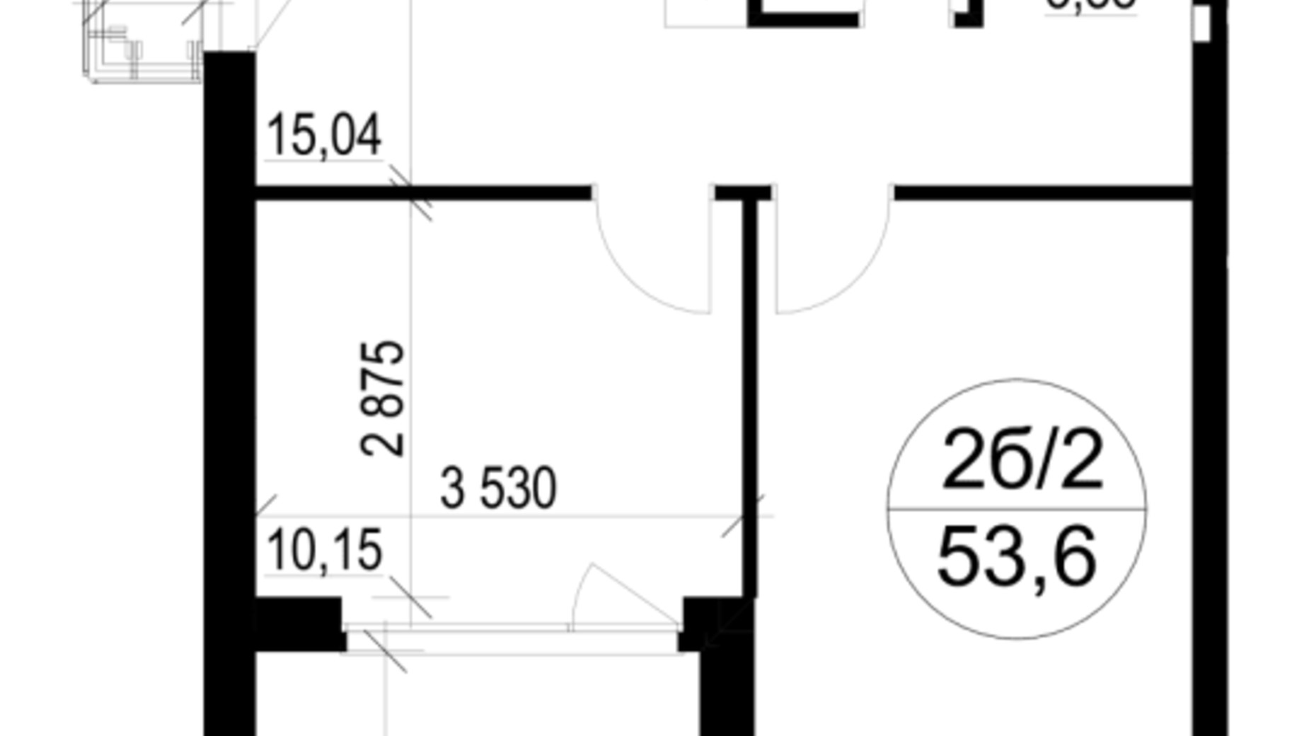 Планировка 2-комнатной квартиры в ЖК Гринвуд-3 53.6 м², фото 539746