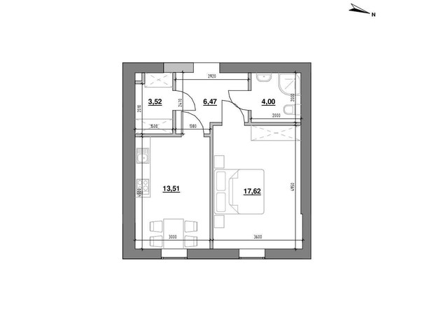 ЖК Шенген: планування 1-кімнатної квартири 45.12 м²