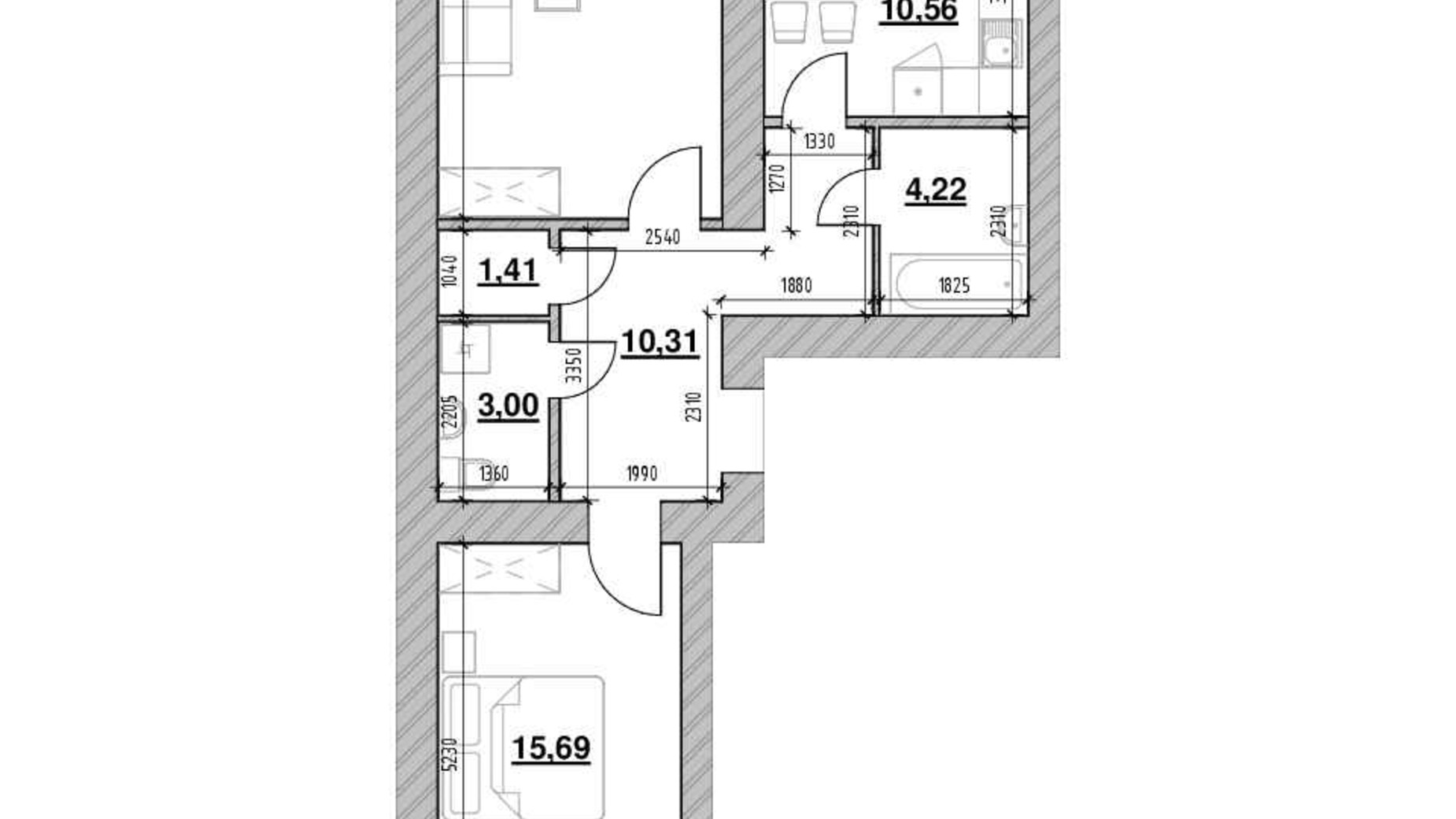 Планировка 2-комнатной квартиры в ЖК Шенген 72.7 м², фото 539796