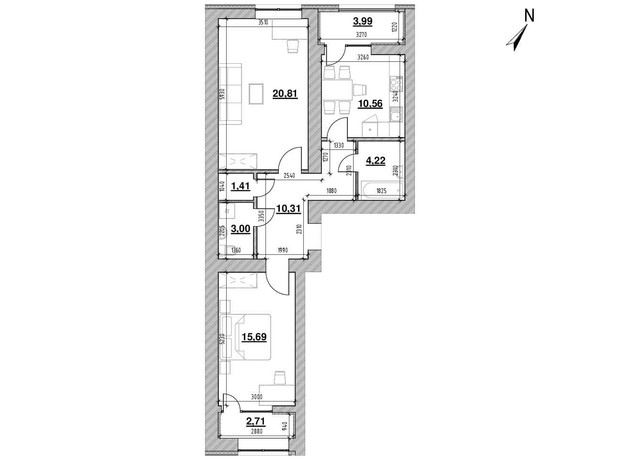 ЖК Шенген: планування 2-кімнатної квартири 72.7 м²