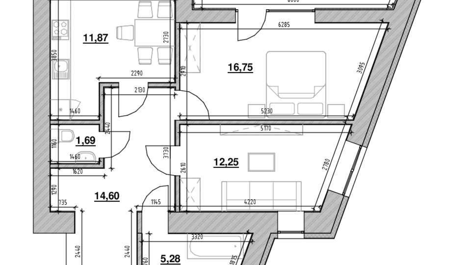 Планування 2-кімнатної квартири в ЖК Шенген 70.74 м², фото 539797