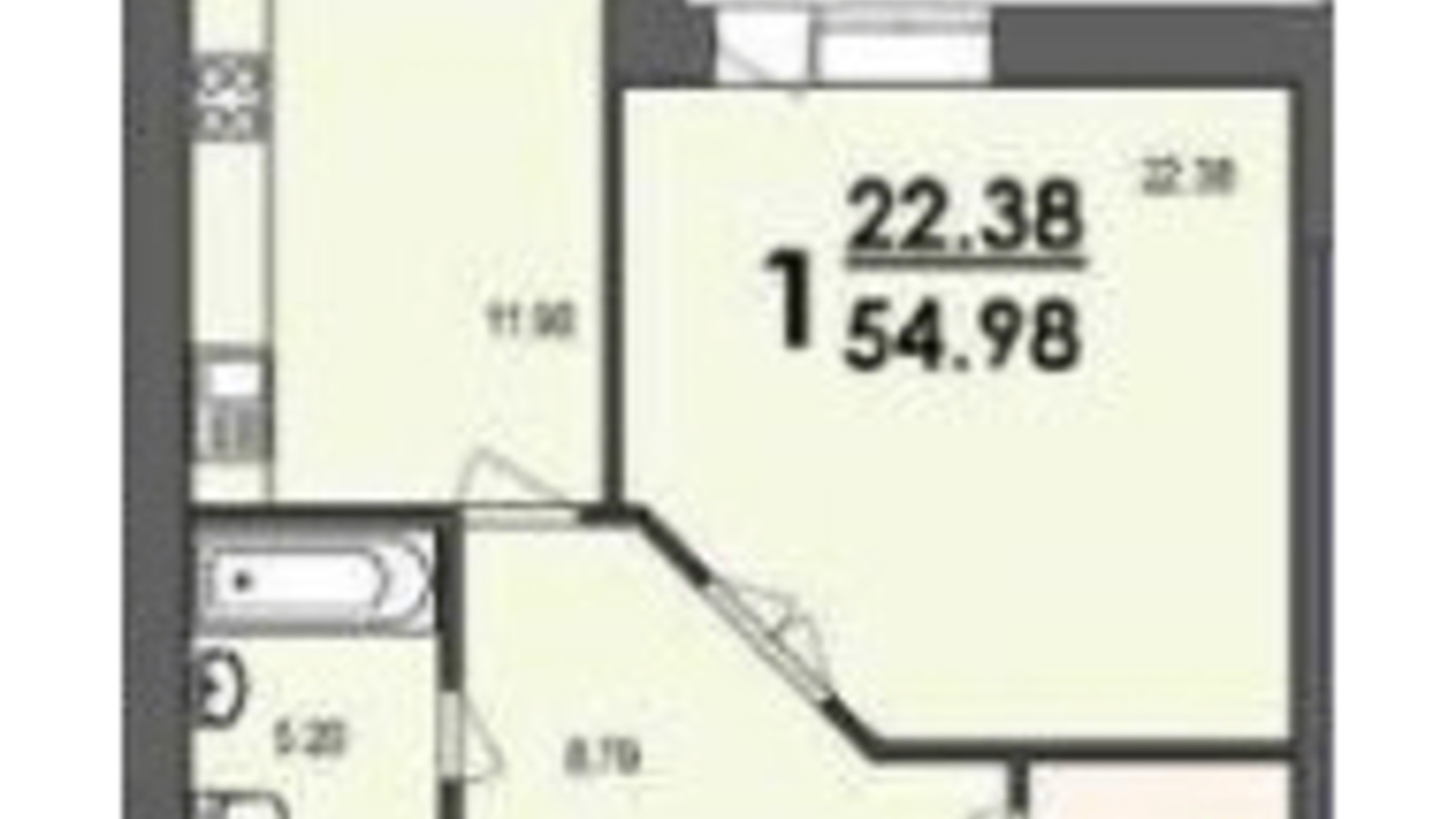 Планування 1-кімнатної квартири в ЖК вул. 50-річчя УПА, 10в 54.98 м², фото 539810