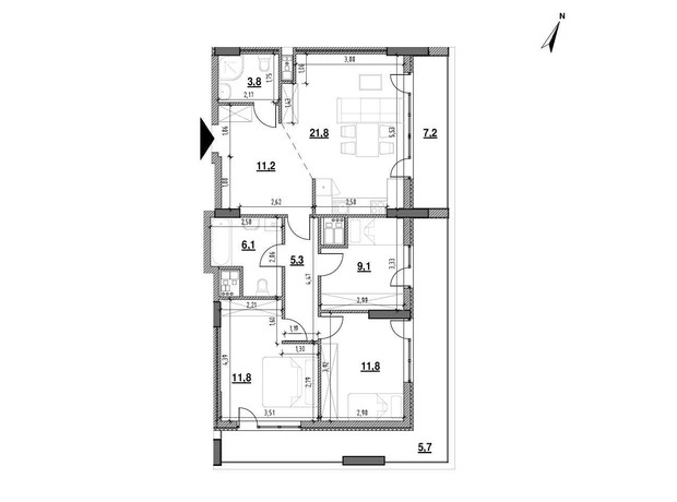 ЖК Тополіс: планування 3-кімнатної квартири 95.7 м²