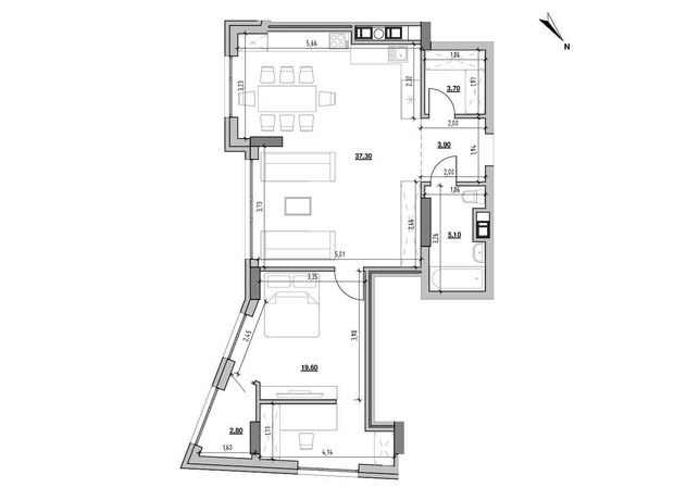 ЖК Ярославенка: планування 1-кімнатної квартири 72.4 м²