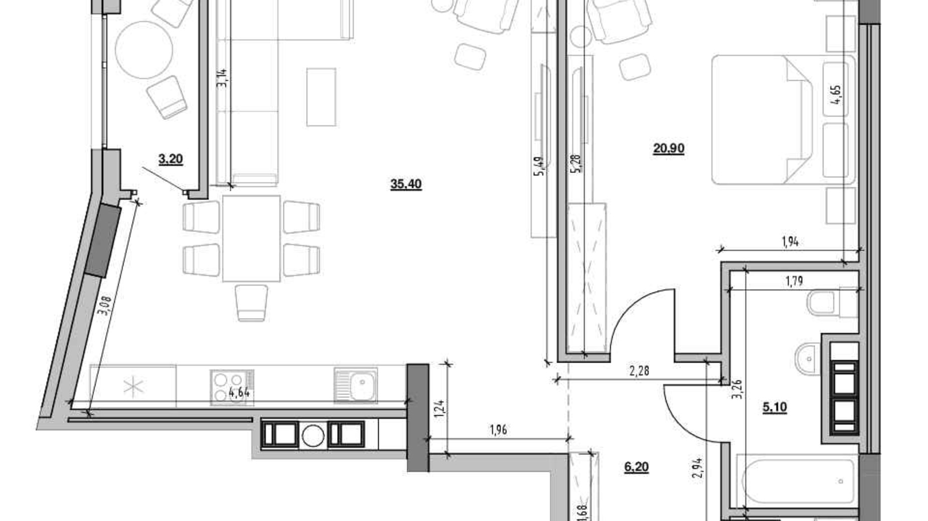 Планировка 1-комнатной квартиры в ЖК Ярославенко 72.9 м², фото 539903