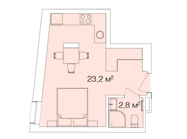 Апарт-комплекс Smart House: планировка 1-комнатной квартиры 26.54 м²