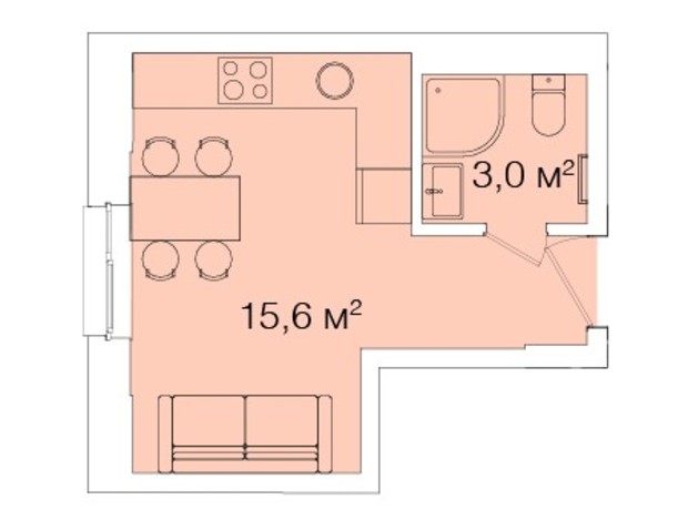 Апарт-комплекс Smart House: планировка 1-комнатной квартиры 18.18 м²