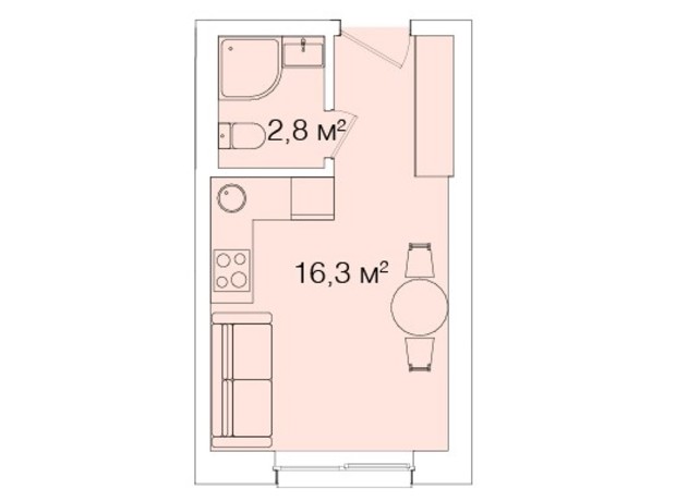 Апарт-комплекс Smart House: планировка 1-комнатной квартиры 19.63 м²