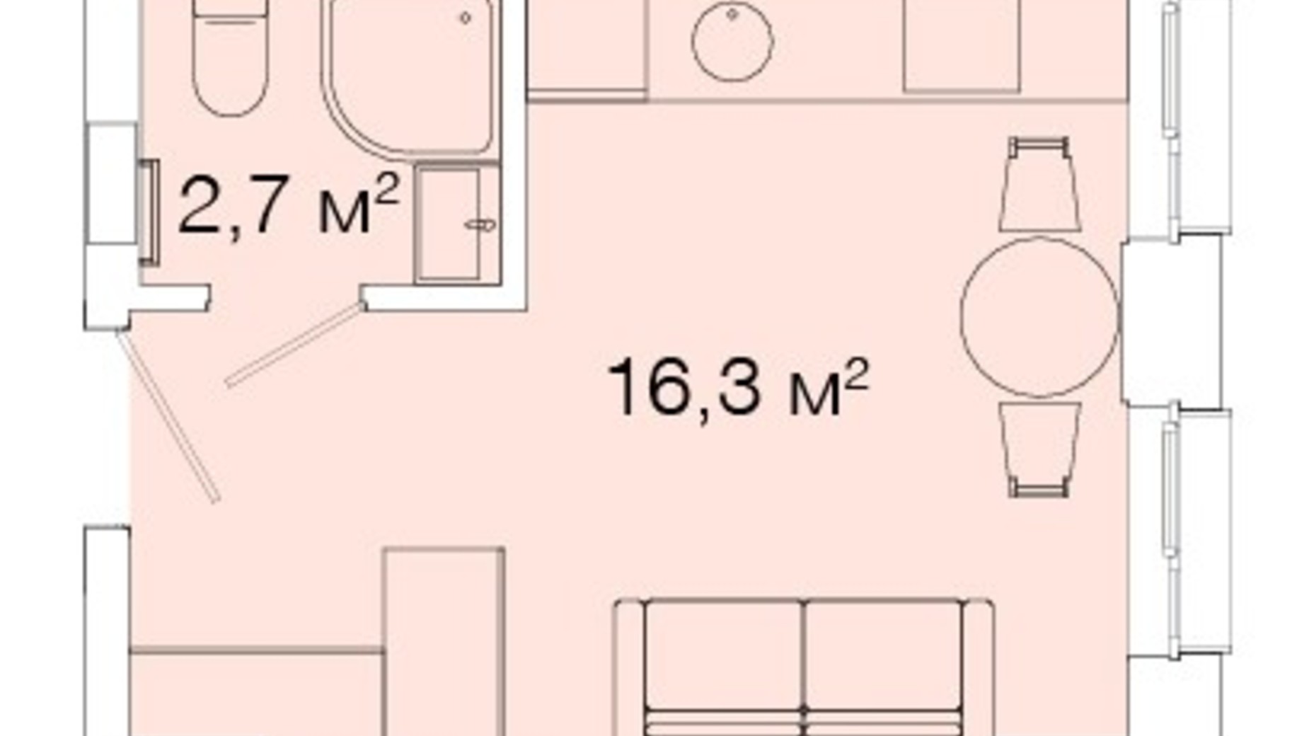 Планування апартаментів в Апарт-комплекс Smart House 19.05 м², фото 539981
