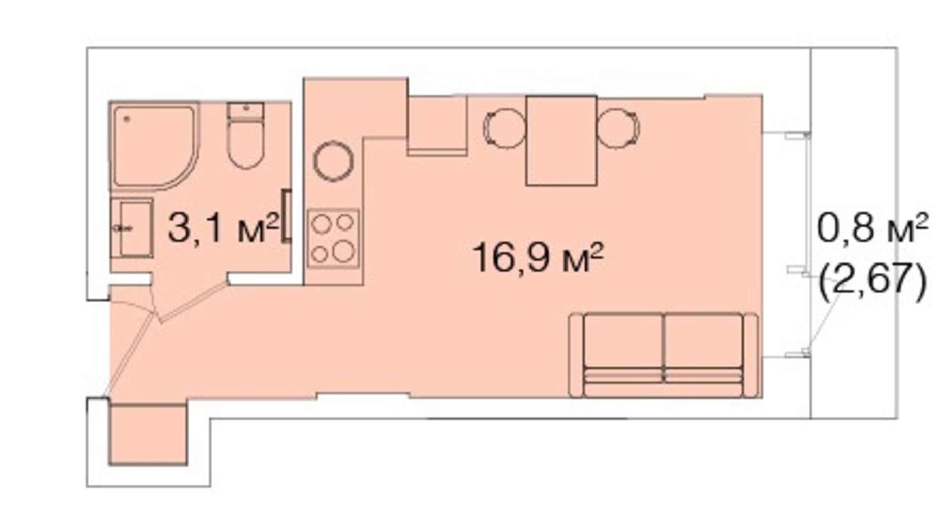 Планировка апартаментов в Апарт-комплекс Smart House 20.05 м², фото 539983