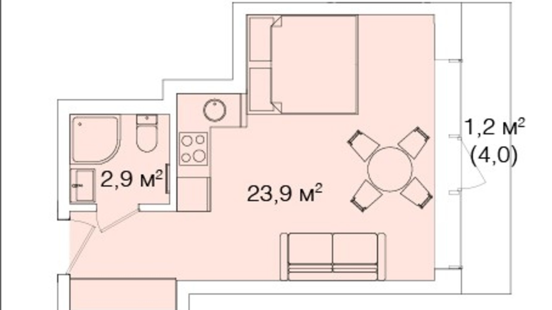 Планування апартаментів в Апарт-комплекс Smart House 31.7 м², фото 539984