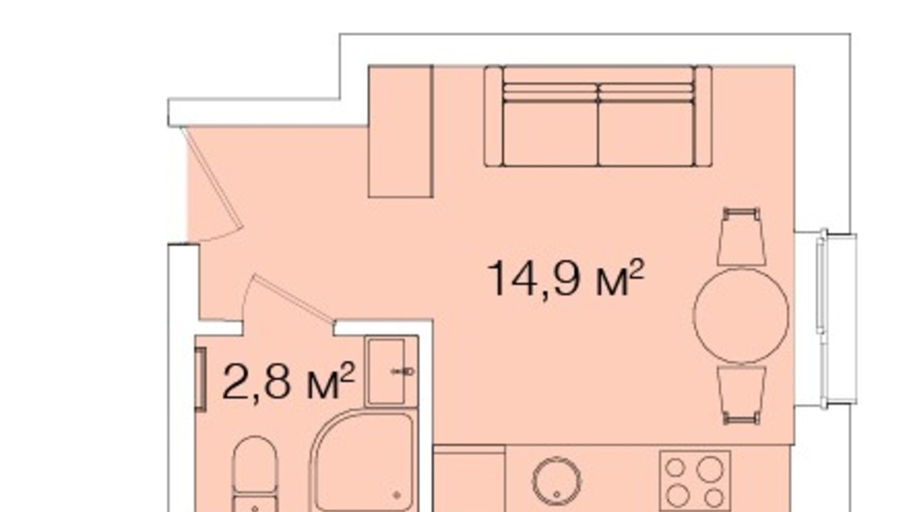 Планування апартаментів в Апарт-комплекс Smart House 17.8 м², фото 539985