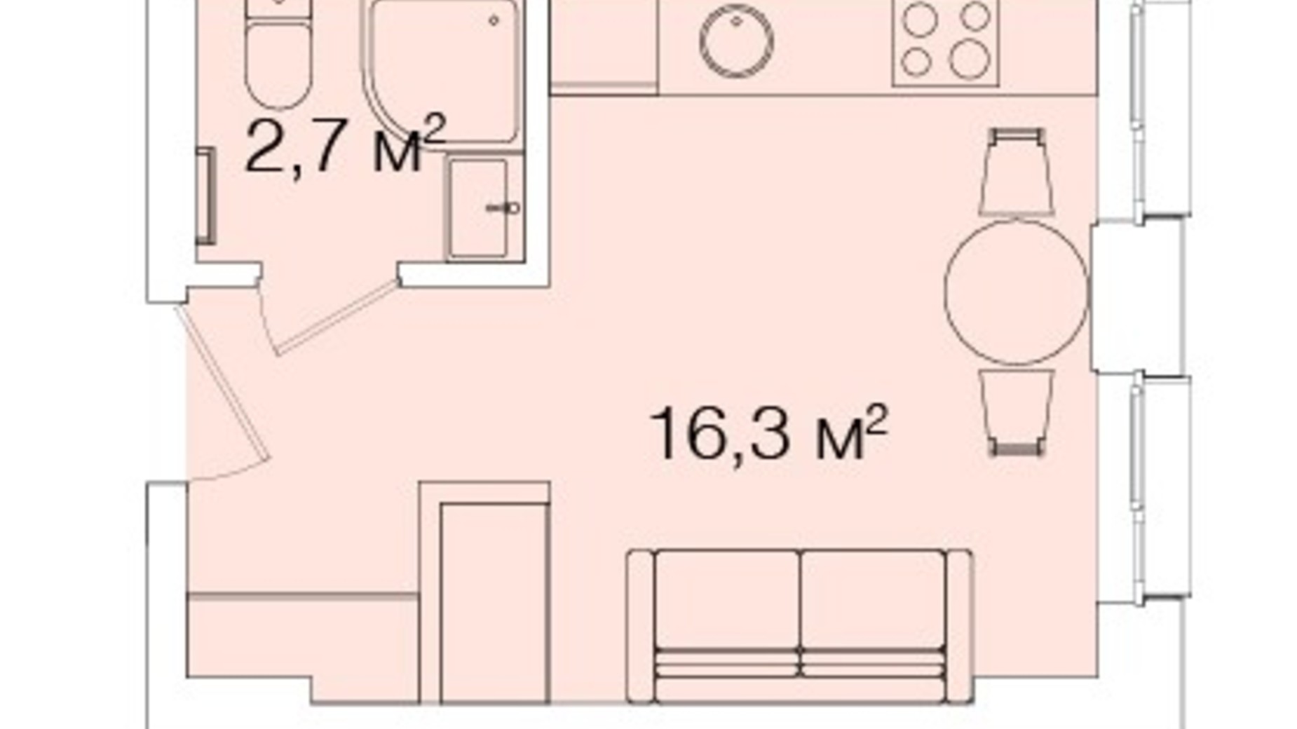 Планування апартаментів в Апарт-комплекс Smart House 19.09 м², фото 539986
