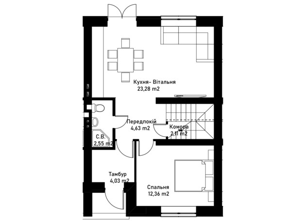 Таунхаус Brooklyn 1: планировка 4-комнатной квартиры 98.53 м²