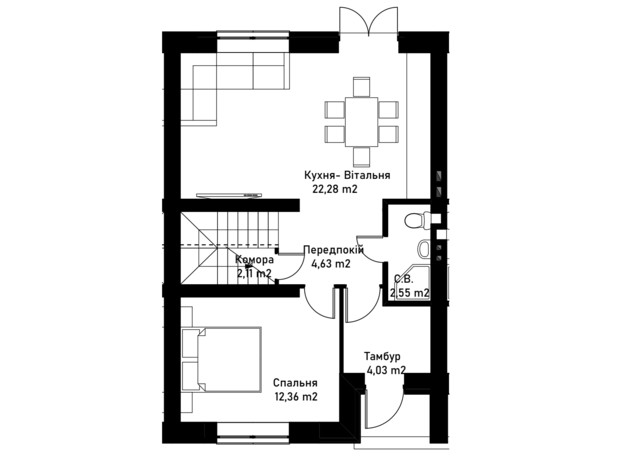 Таунхаус Brooklyn 1: планировка 4-комнатной квартиры 98.53 м²