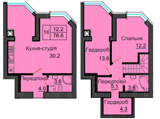 ЖК Софія Резіденс: планування 1-кімнатної квартири 76.6 м²