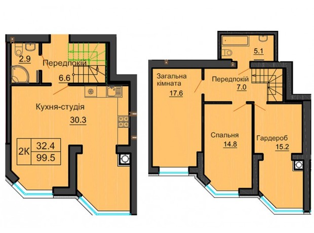 ЖК София Резиденс: планировка 2-комнатной квартиры 99.5 м²