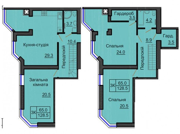 ЖК София Резиденс: планировка 3-комнатной квартиры 128.5 м²