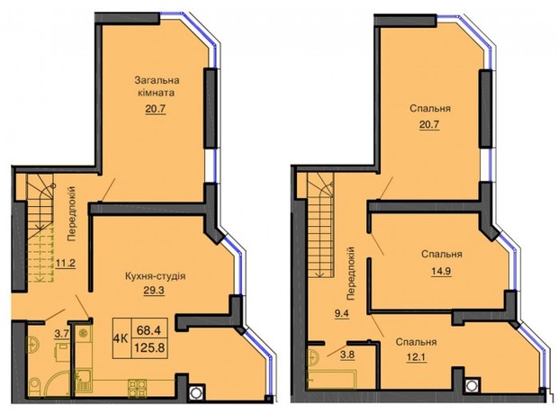 ЖК София Резиденс: планировка 4-комнатной квартиры 125.8 м²