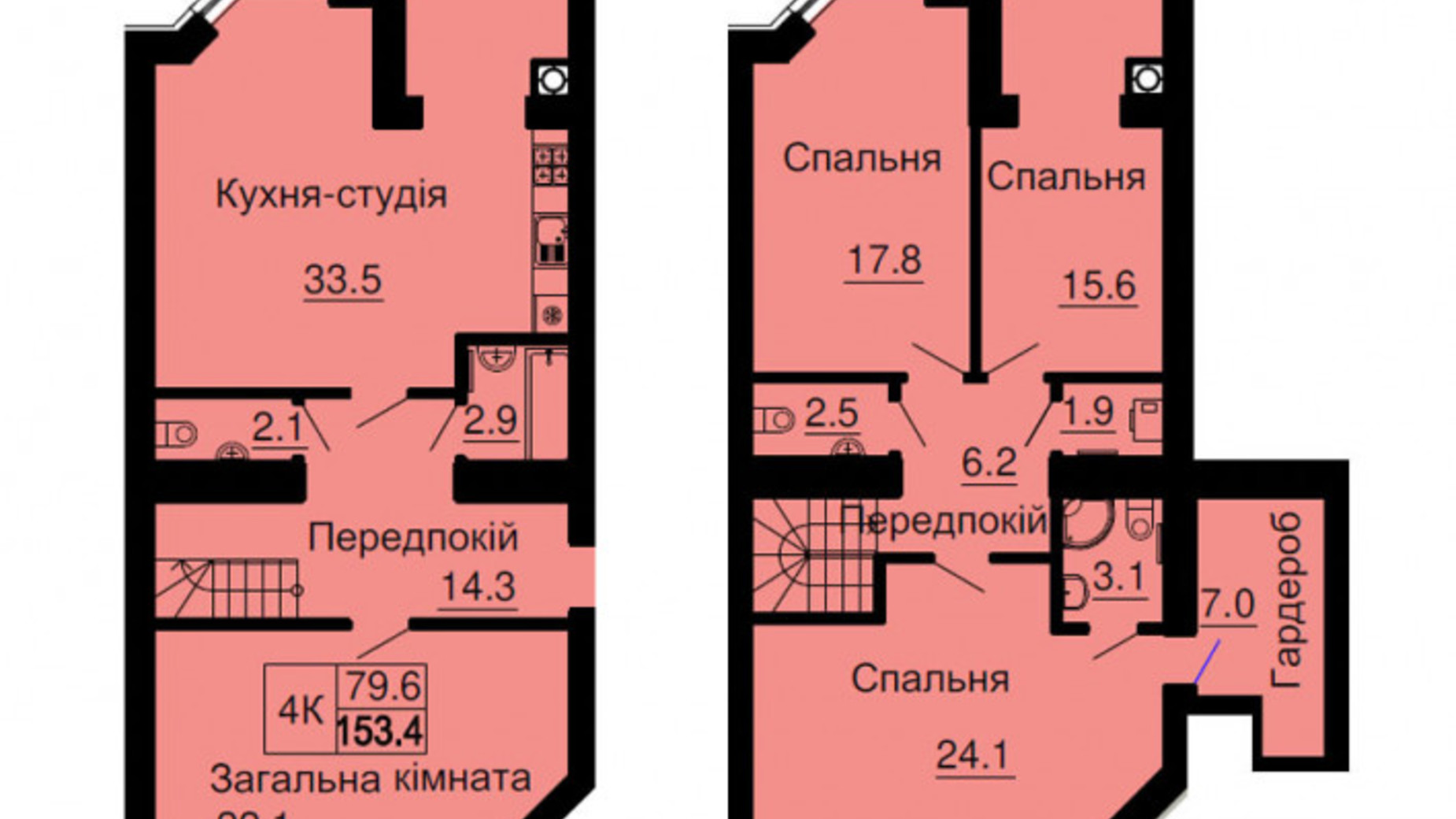 Планування багато­рівневої квартири в ЖК Софія Резіденс 153.4 м², фото 540500