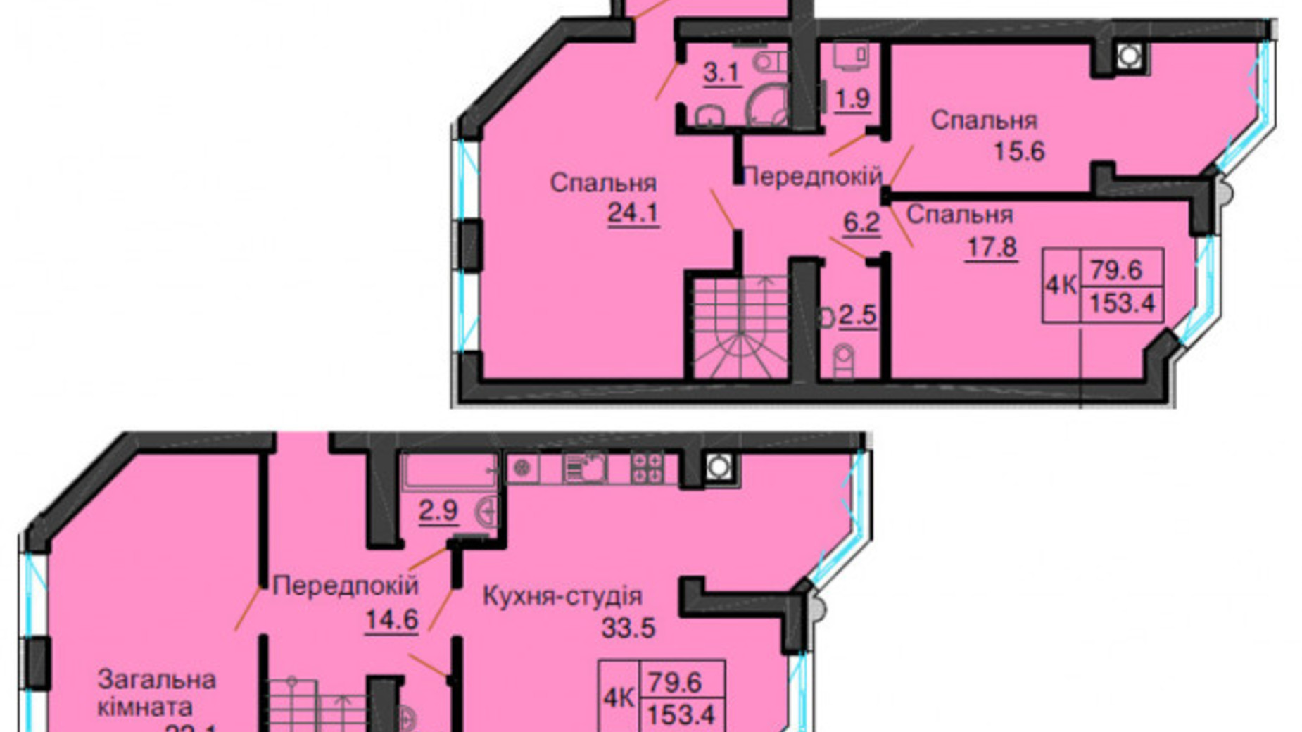 Планування багато­рівневої квартири в ЖК Софія Резіденс 153.4 м², фото 540509