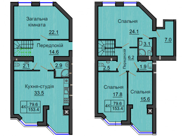 ЖК София Резиденс: планировка 4-комнатной квартиры 153.4 м²