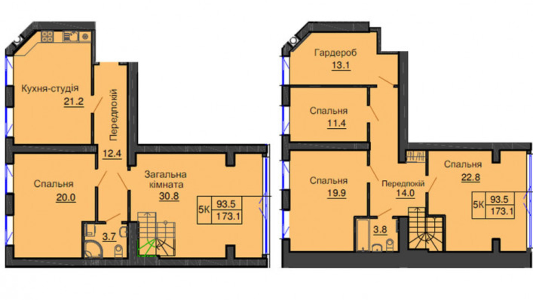 Планування багато­рівневої квартири в ЖК Софія Резіденс 173.1 м², фото 540519