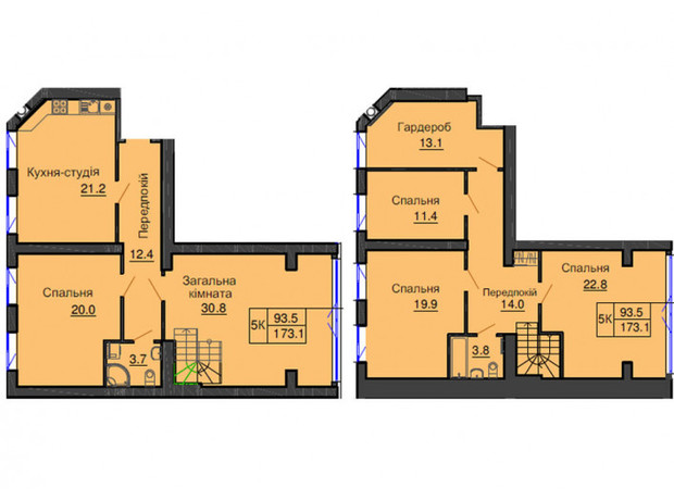 ЖК София Резиденс: планировка 5-комнатной квартиры 173.1 м²