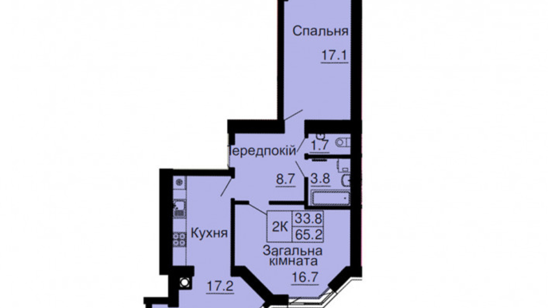 Планировка 2-комнатной квартиры в ЖК София Резиденс 65.2 м², фото 540520