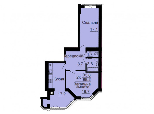 ЖК София Резиденс: планировка 2-комнатной квартиры 65.2 м²