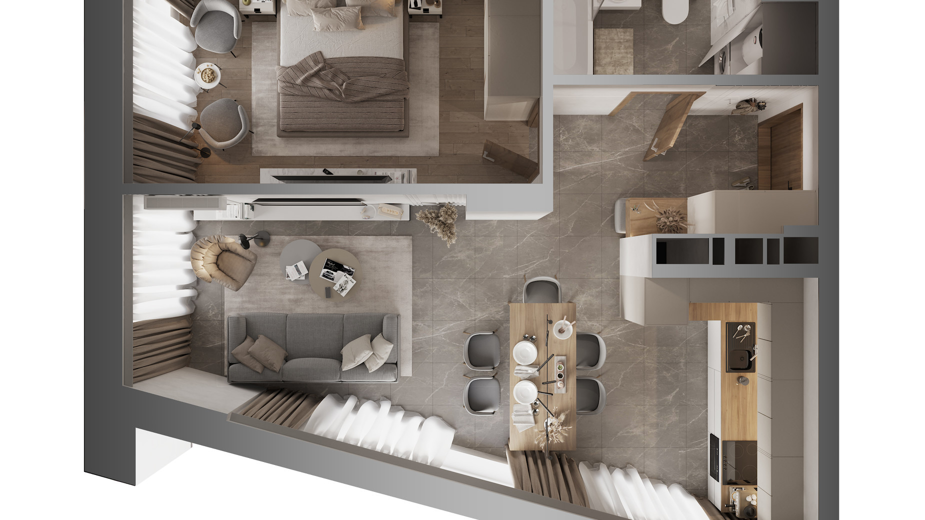 Планування 1-кімнатної квартири в ЖК Новий Автограф 52.94 м², фото 540546