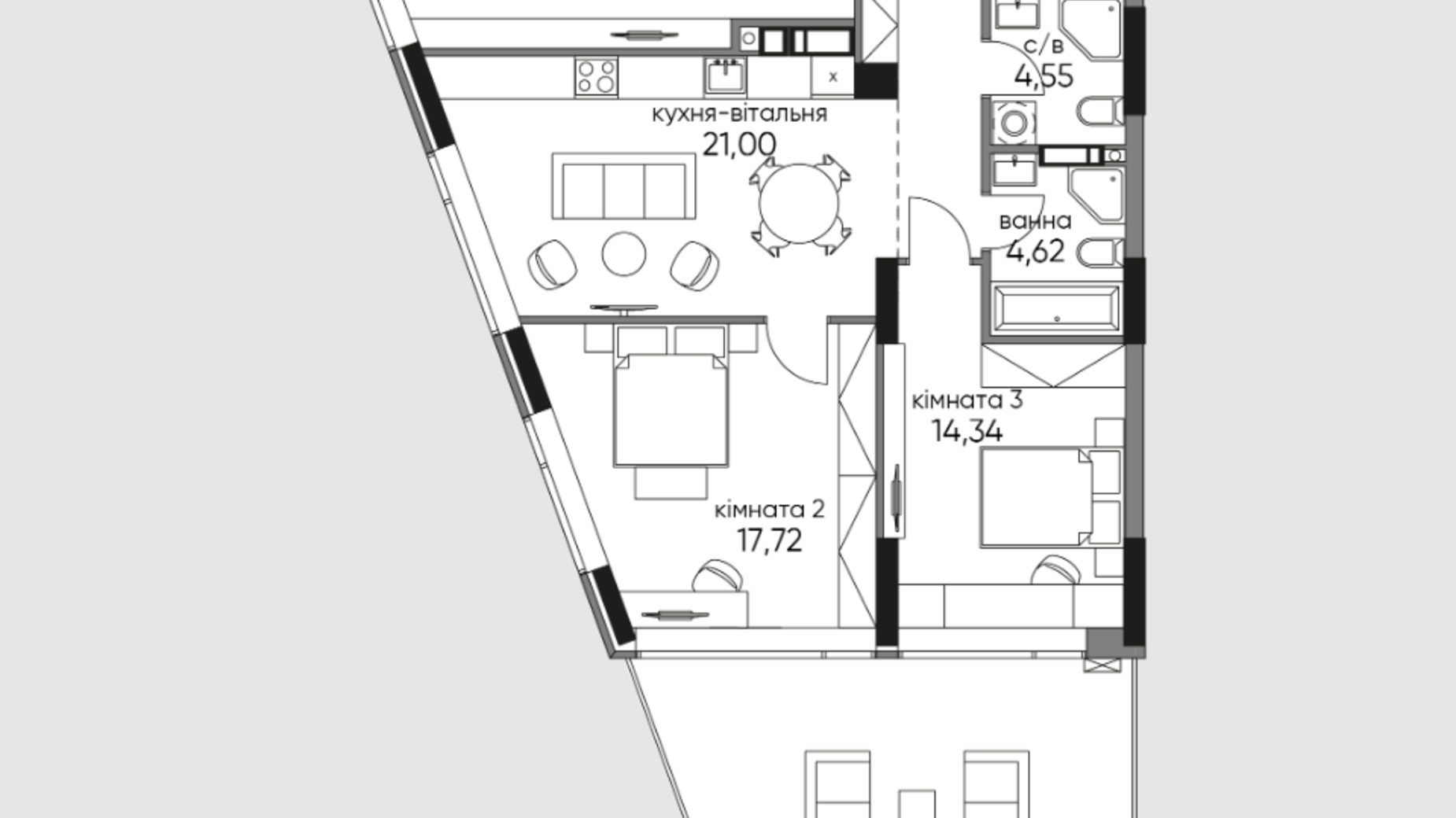 Планировка 3-комнатной квартиры в ЖК Новый Автограф 100.72 м², фото 540550