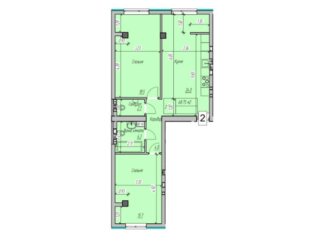 Клубний будинок Васильченка: планування 2-кімнатної квартири 70 м²