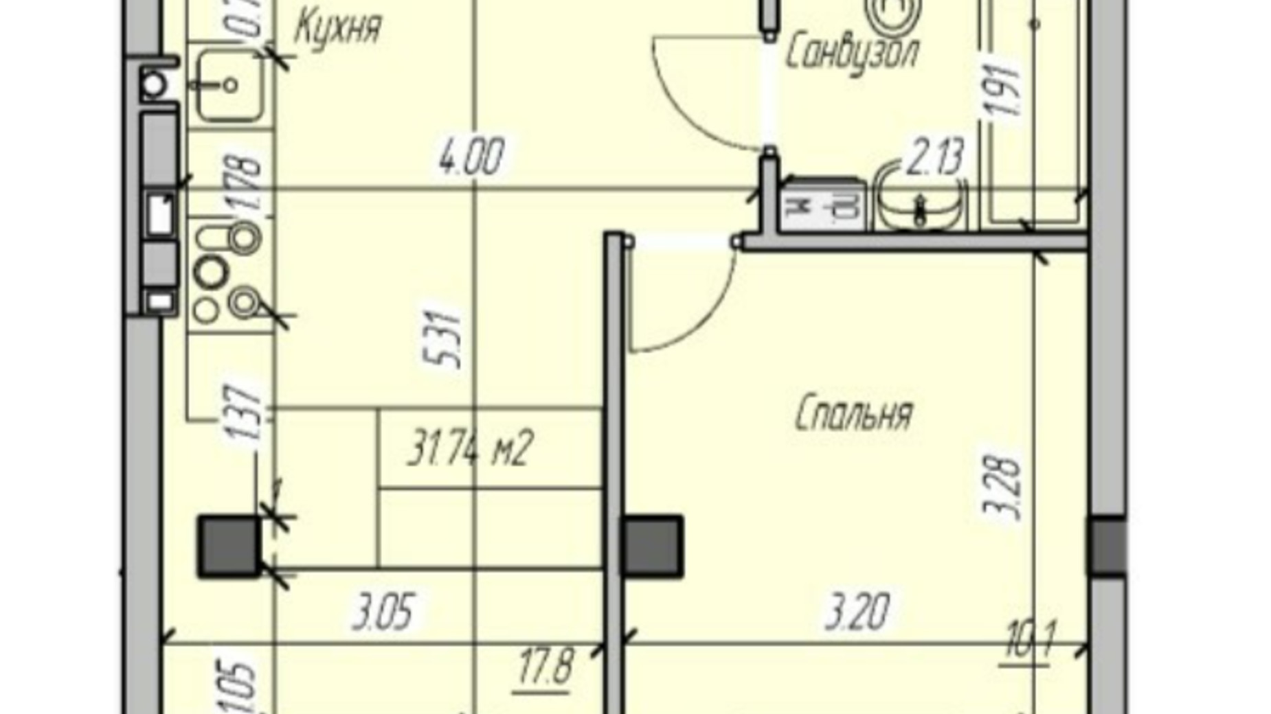 Планировка 1-комнатной квартиры в Клубный дом Васильченко 33 м², фото 540757