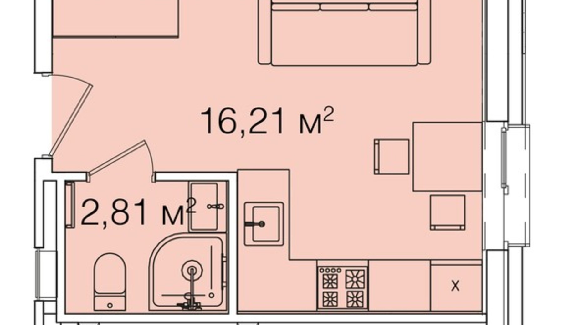 Планування апартаментів в Апарт-комплекс Smart House 19.02 м², фото 540797
