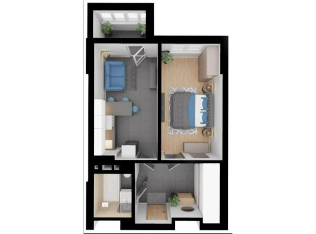 ЖК 4U: планировка 1-комнатной квартиры 41.6 м²