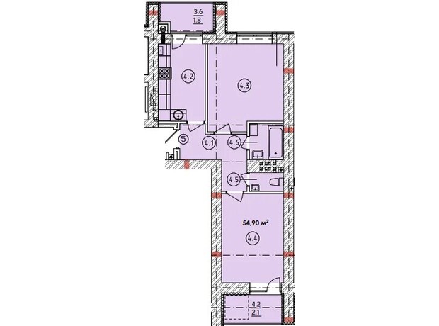 ЖК Парковий: планування 2-кімнатної квартири 58 м²