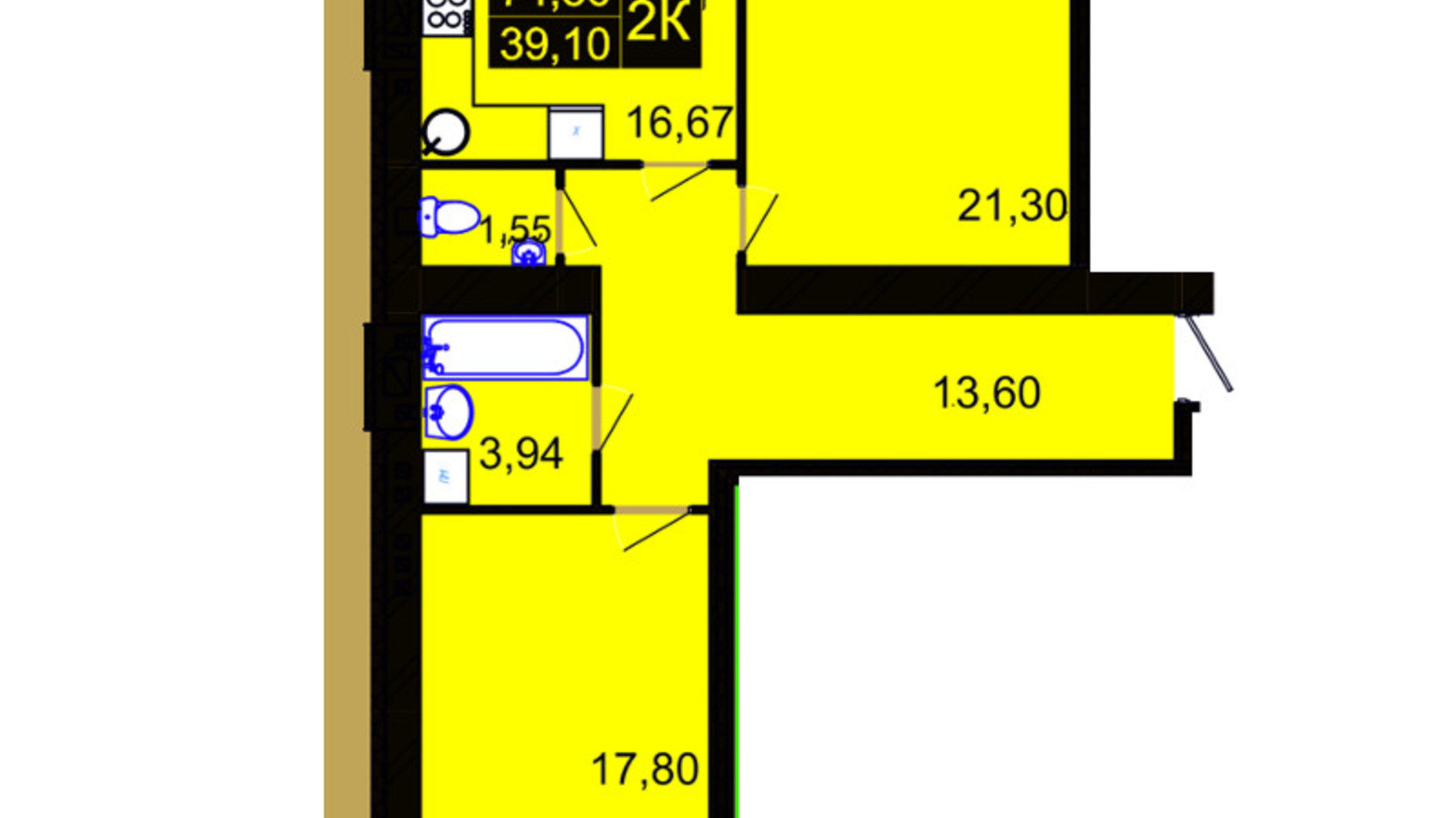 Планировка 2-комнатной квартиры в ЖК Millennium Hills 74.86 м², фото 541365