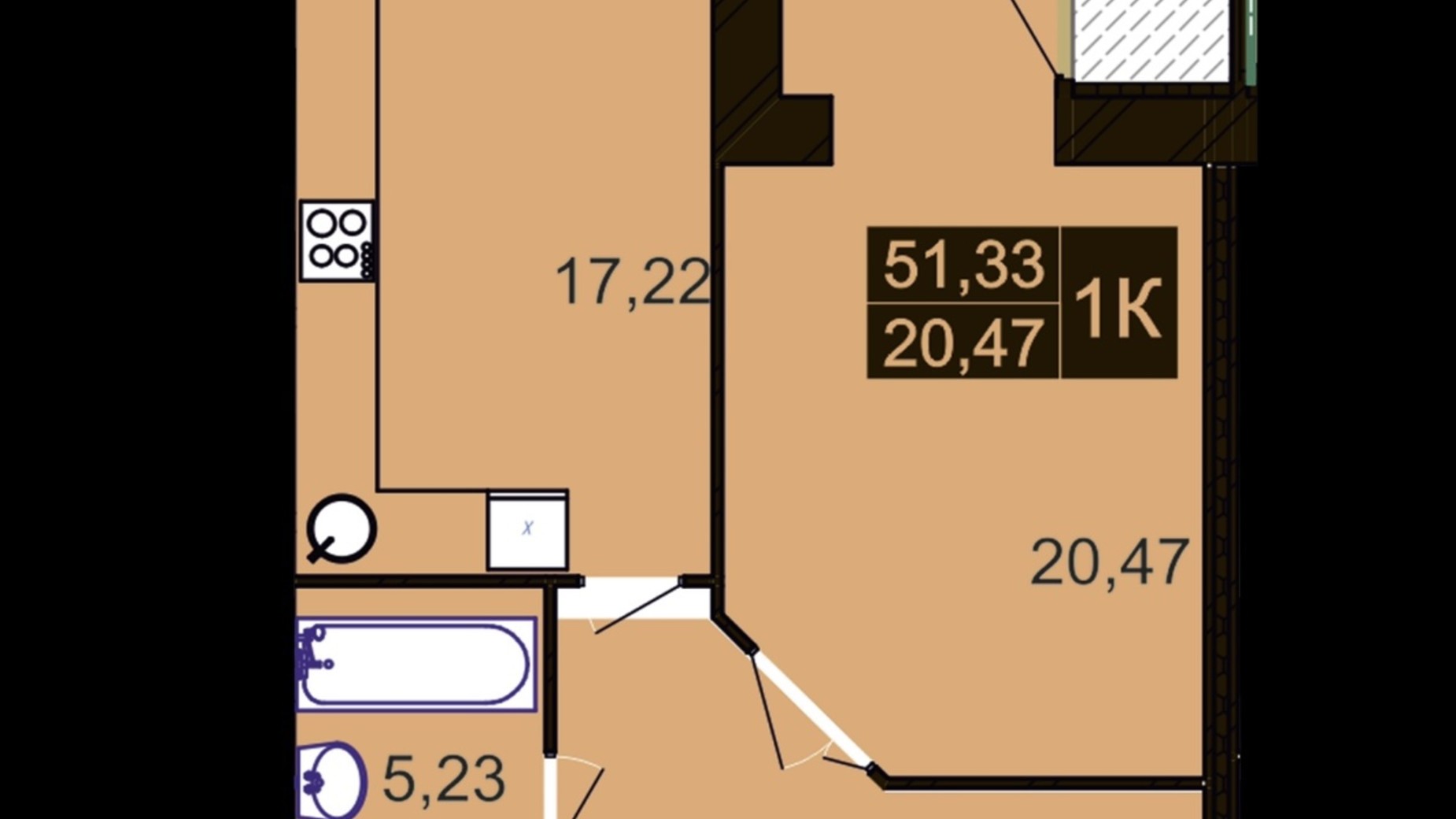 Планировка 1-комнатной квартиры в ЖК Millennium Hills 34.69 м², фото 541501