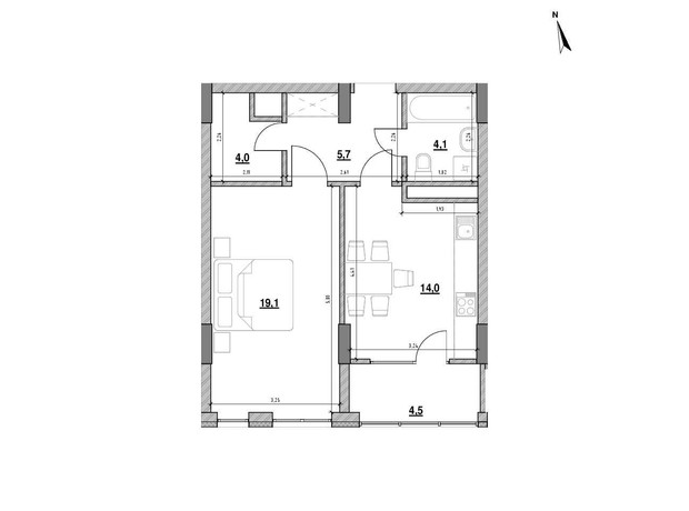 ЖК Велика Британія: планировка 1-комнатной квартиры 51.4 м²