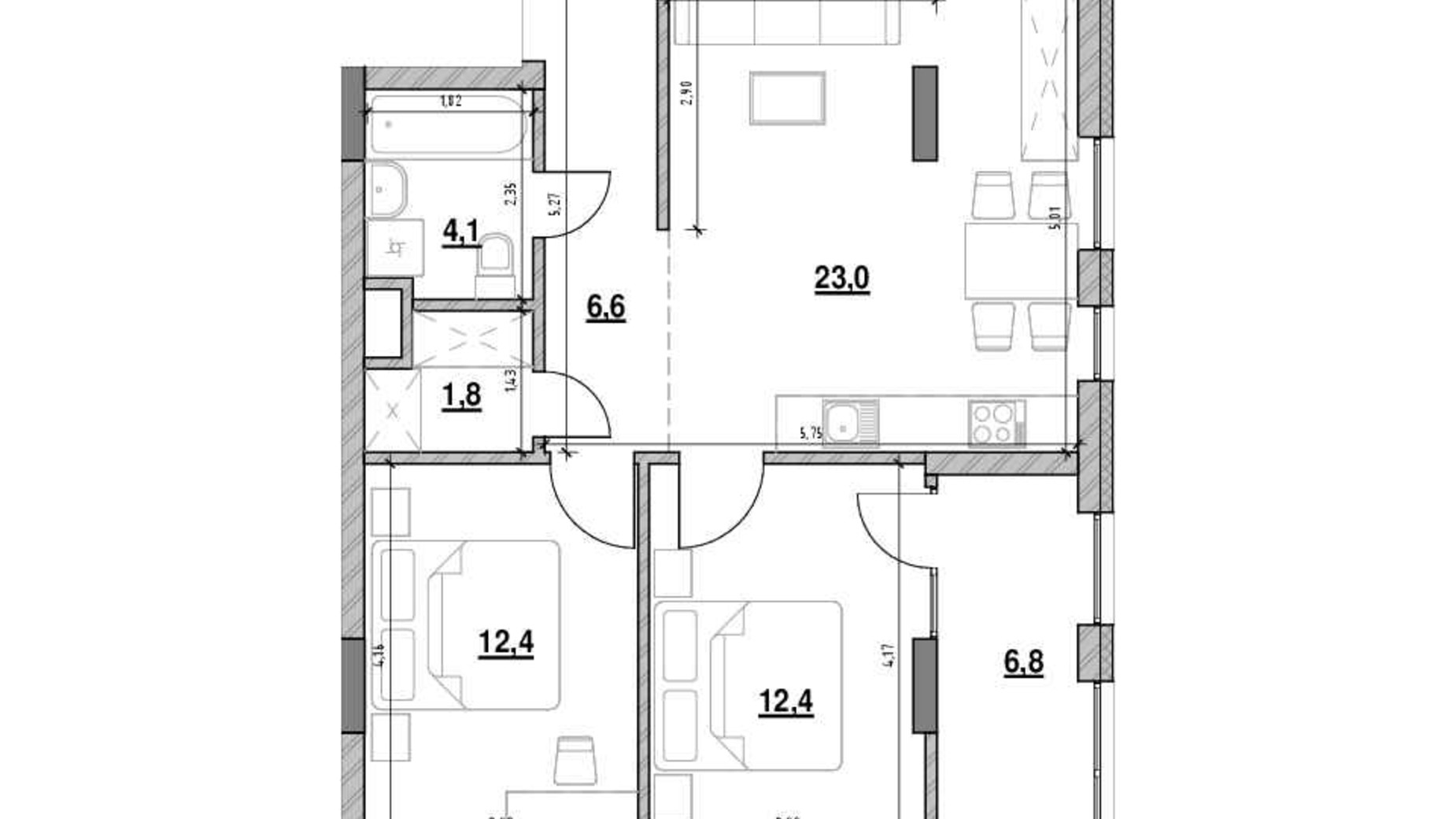 Планування 2-кімнатної квартири в ЖК Велика Британія 67.1 м², фото 541515