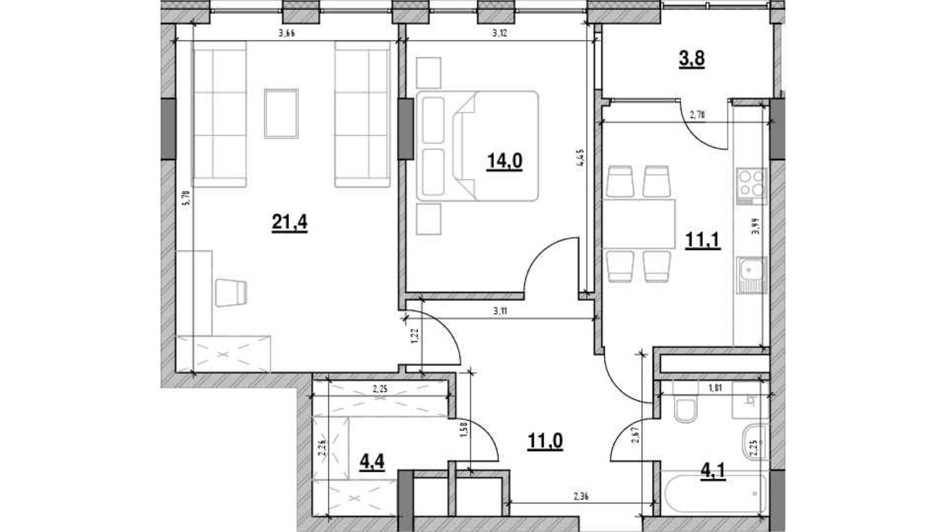 Планировка 2-комнатной квартиры в ЖК Велика Британія 69.8 м², фото 541516