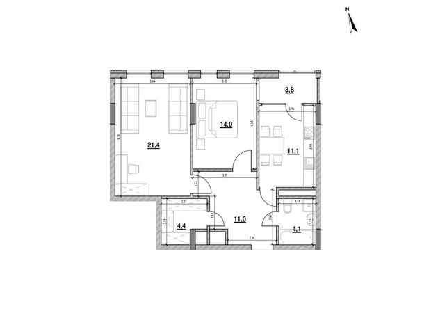 ЖК Велика Британія: планировка 2-комнатной квартиры 69.8 м²