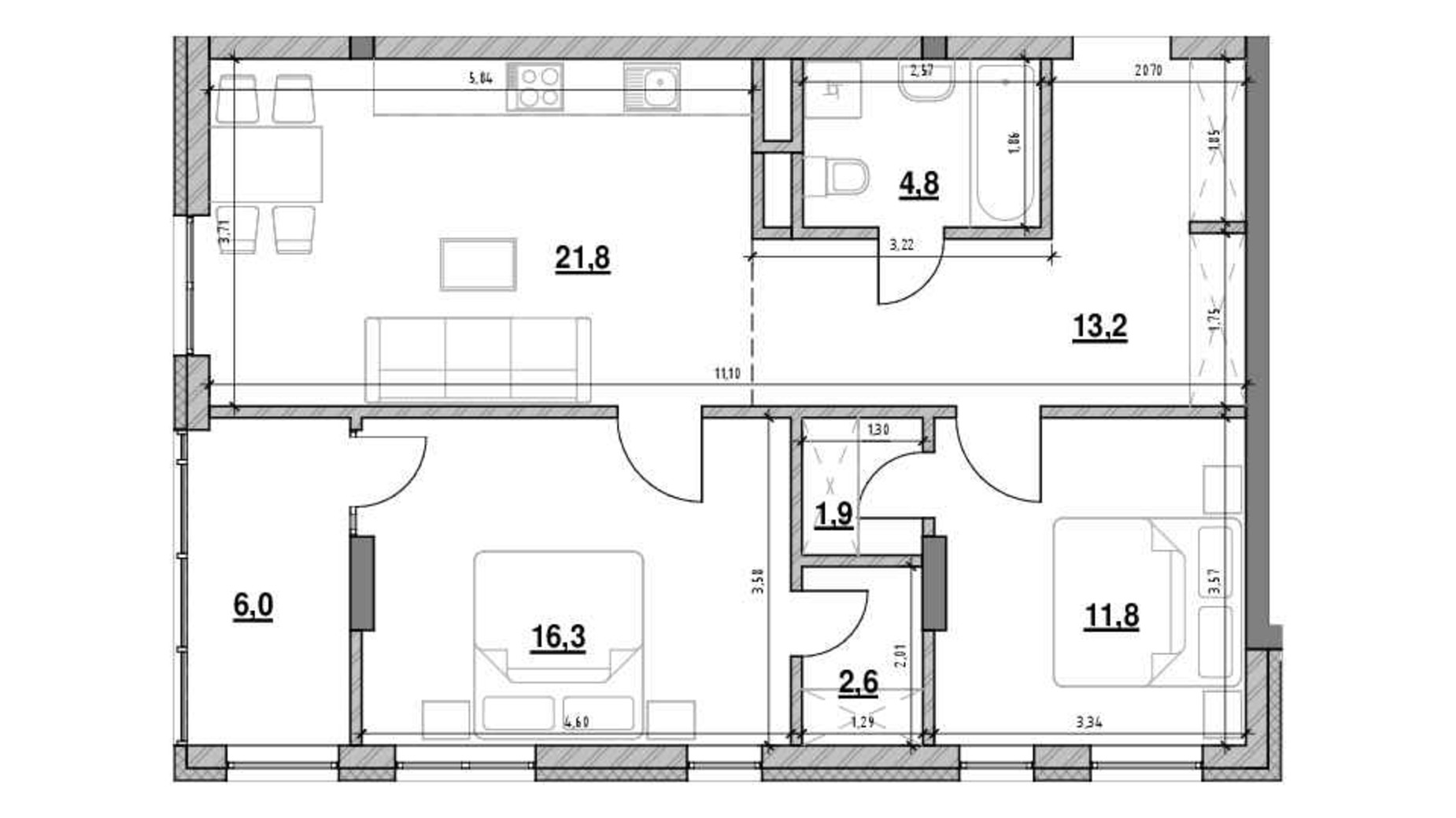 Планировка 2-комнатной квартиры в ЖК Велика Британія 78.4 м², фото 541517