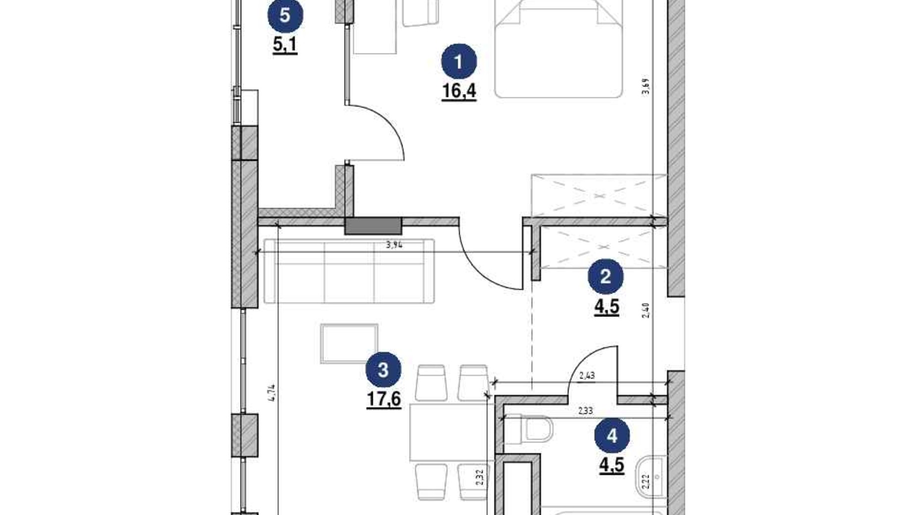 Планування 1-кімнатної квартири в ЖК Велика Британія 48.1 м², фото 541519