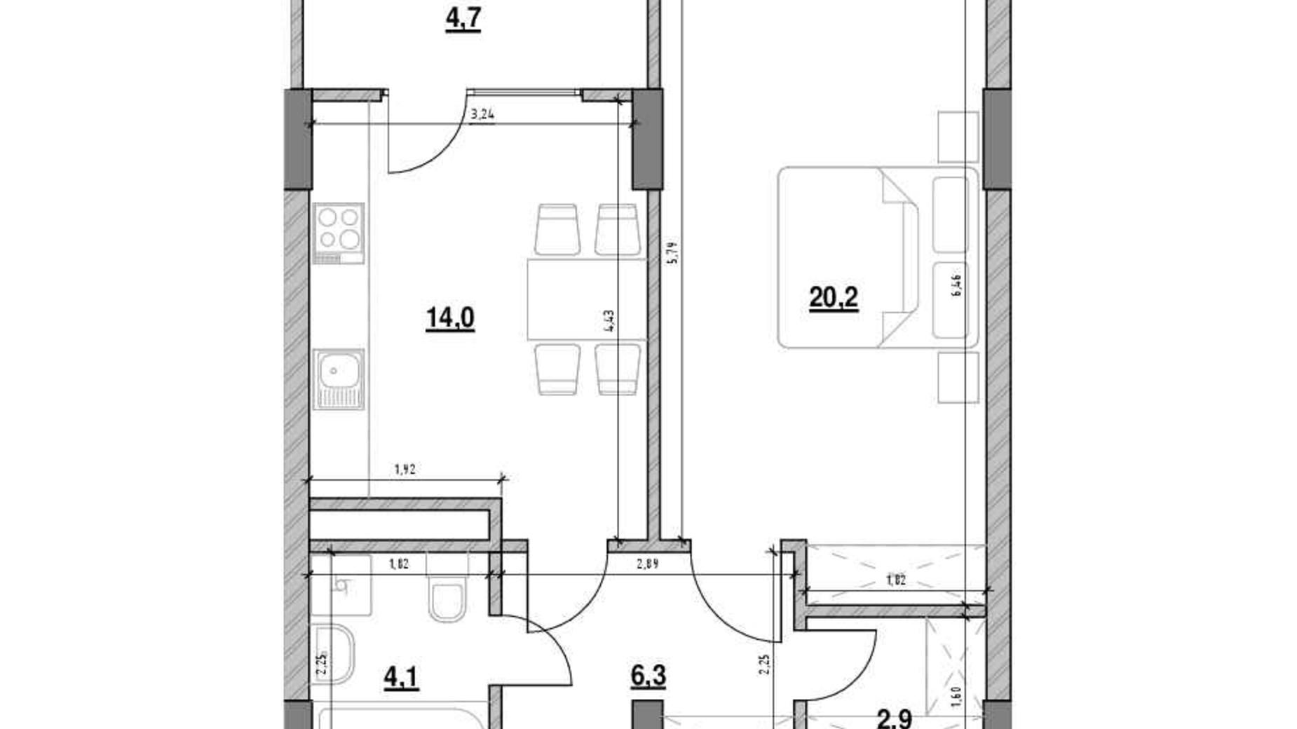 Планировка 1-комнатной квартиры в ЖК Велика Британія 52.3 м², фото 541521