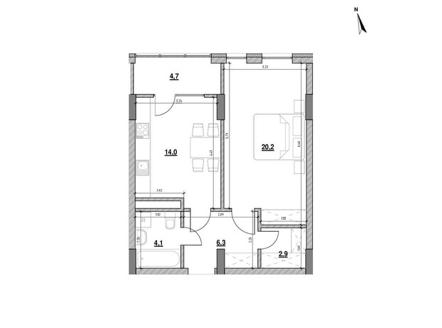ЖК Велика Британія: планировка 1-комнатной квартиры 52.3 м²